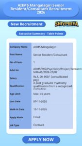 AIIMS Mangalagiri Senior Resident/Consultant Recruitment 2026