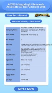 AIIMS Mangalagiri Research Associate III Recruitment 2026