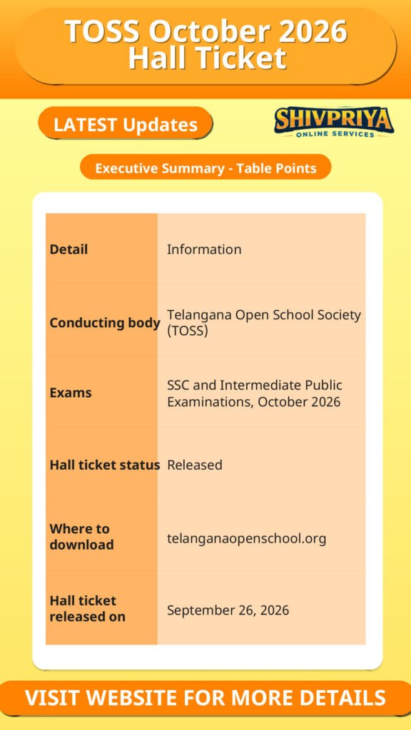 TOSS October 2026 Hall Ticket