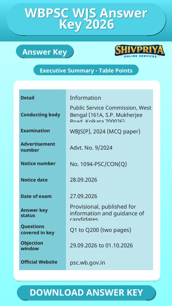 WBPSC WJS Answer Key 2026