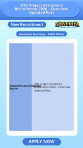 DTU Project Assistant-I Recruitment 2026 – Overview Updated Post