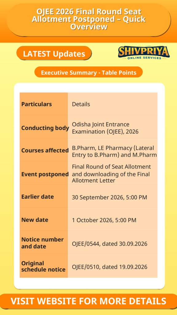 OJEE 2026 Final Round Seat Allotment Postponed – Quick Overview