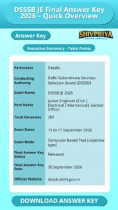 DSSSB JE Final Answer Key 2026 – Quick Overview
