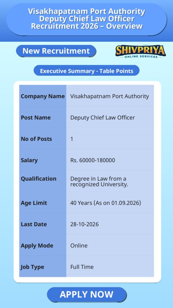 Visakhapatnam Port Authority Deputy Chief Law Officer Recruitment 2026 – Overview