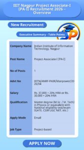 IIIT Nagpur Project Associate-I (PA-I) Recruitment 2026 – Overview