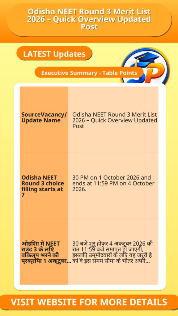 Odisha NEET Round 3 Merit List 2026 – Quick Overview Updated Post
