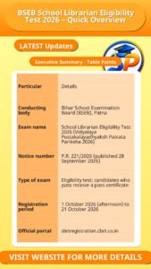 BSEB School Librarian Eligibility Test 2026 – Quick Overview