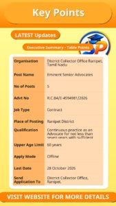 District Collector Office Ranipet Eminent Senior Advocates Recruitment 2026 – Overview