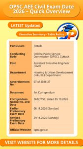 OPSC AEE Civil Exam Date 2026 – Quick Overview