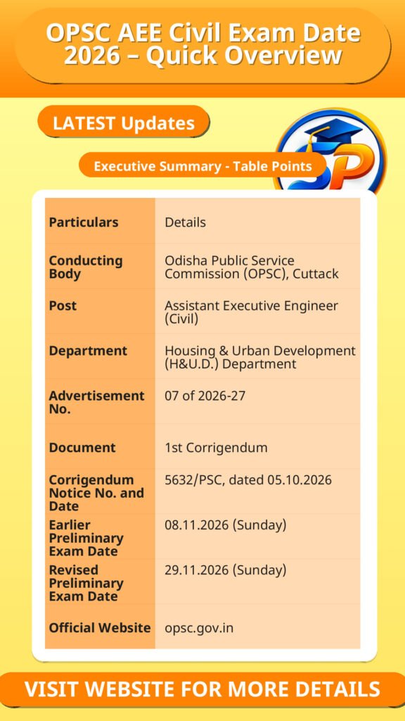 OPSC AEE Civil Exam Date 2026 – Quick Overview