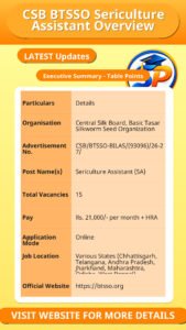 CSB BTSSO Sericulture Assistant Overview