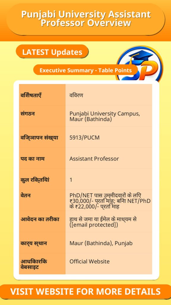 Punjabi University Assistant Professor Overview
