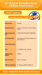 IIT Ropar Postdoctoral Fellow Overview
