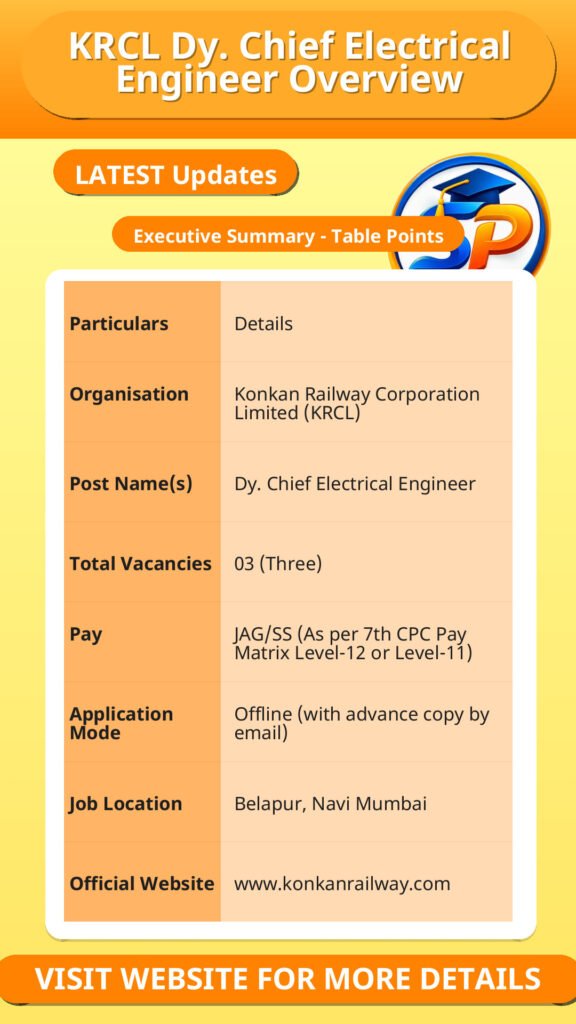 KRCL Dy. Chief Electrical Engineer Overview