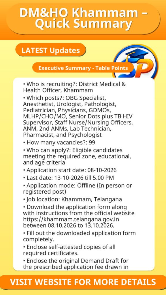 DM&HO Khammam – Quick Summary