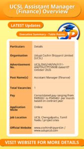 UCSL Assistant Manager (Finance) Overview