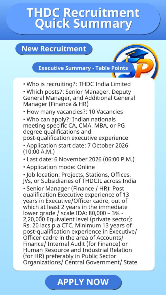 THDC Recruitment Quick Summary