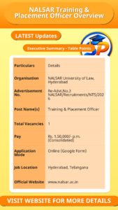 NALSAR Training & Placement Officer Overview