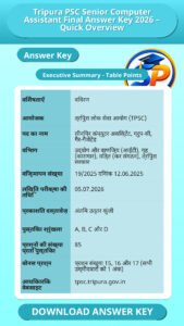 Tripura PSC Senior Computer Assistant Final Answer Key 2026 – Quick Overview