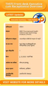 THSTI Front desk Executive cum Receptionist Overview