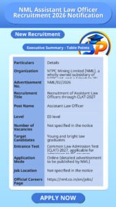 NML Assistant Law Officer Recruitment 2026 Notification