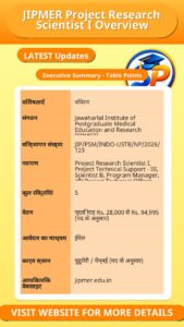 JIPMER Project Research Scientist I Overview