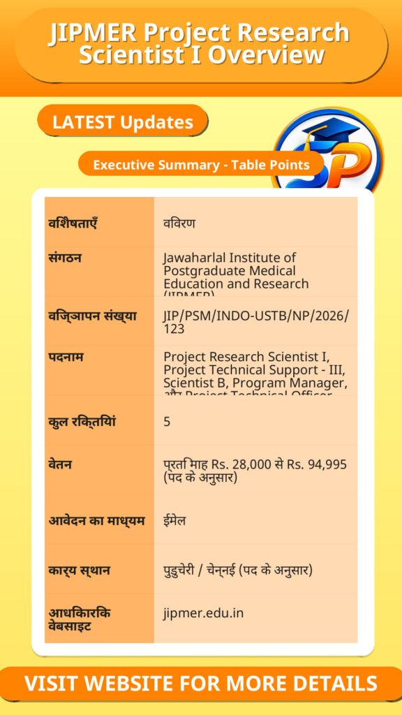 JIPMER Project Research Scientist I Overview