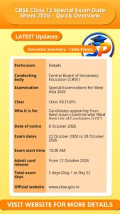 CBSE Class 12 Special Exam Date Sheet 2026 – Quick Overview