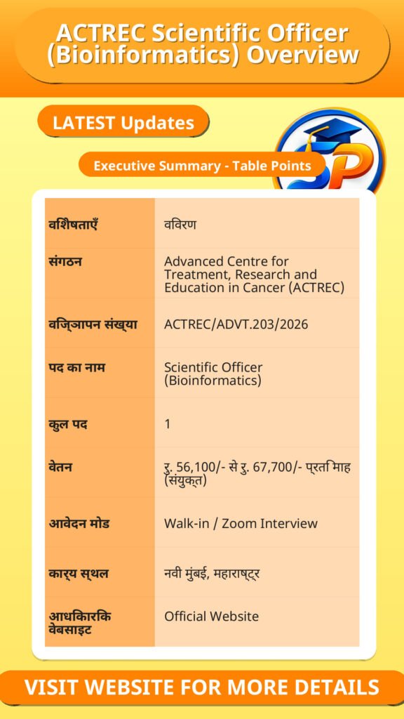 ACTREC Scientific Officer (Bioinformatics) Overview