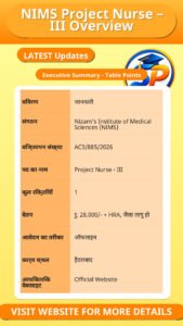 NIMS Project Nurse – III Overview