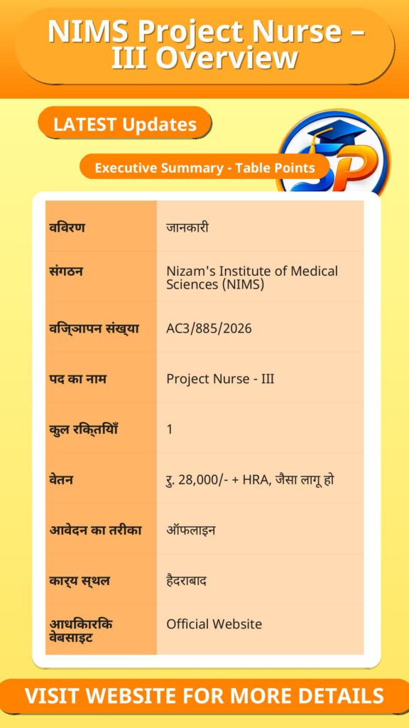 NIMS Project Nurse – III Overview