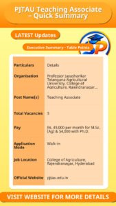 PJTAU Teaching Associate – Quick Summary