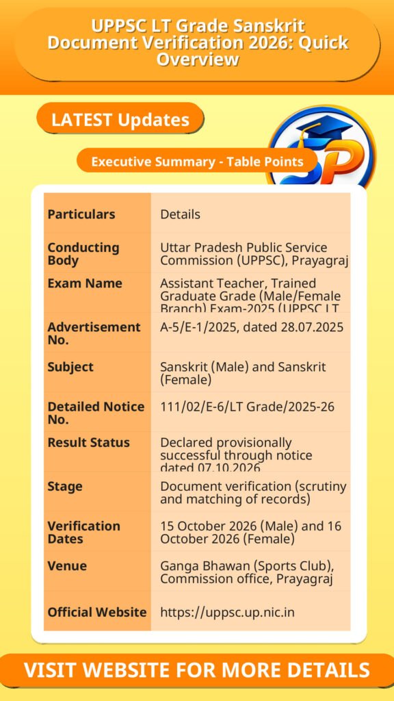 UPPSC LT Grade Sanskrit Document Verification 2026: Quick Overview