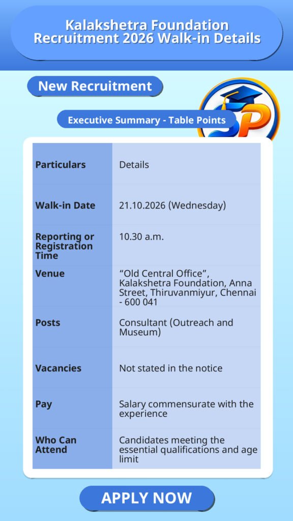 Kalakshetra Foundation Recruitment 2026 Walk-in Details