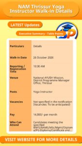 NAM Thrissur Yoga Instructor Walk-in Details