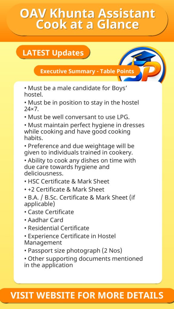OAV Khunta Assistant Cook at a Glance