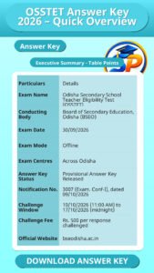 OSSTET Answer Key 2026 – Quick Overview