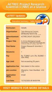 ACTREC Project Research Scientist-I (NM) at a Glance