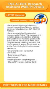 TMC ACTREC Research Assistant Walk-in Details