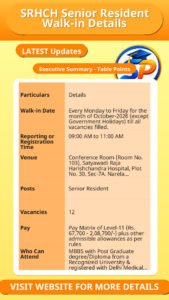SRHCH Senior Resident Walk-in Details