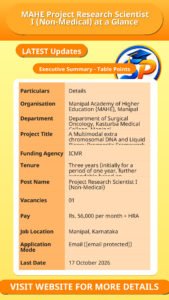 MAHE Project Research Scientist I (Non-Medical) at a Glance