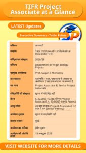 TIFR Project Associate at a Glance