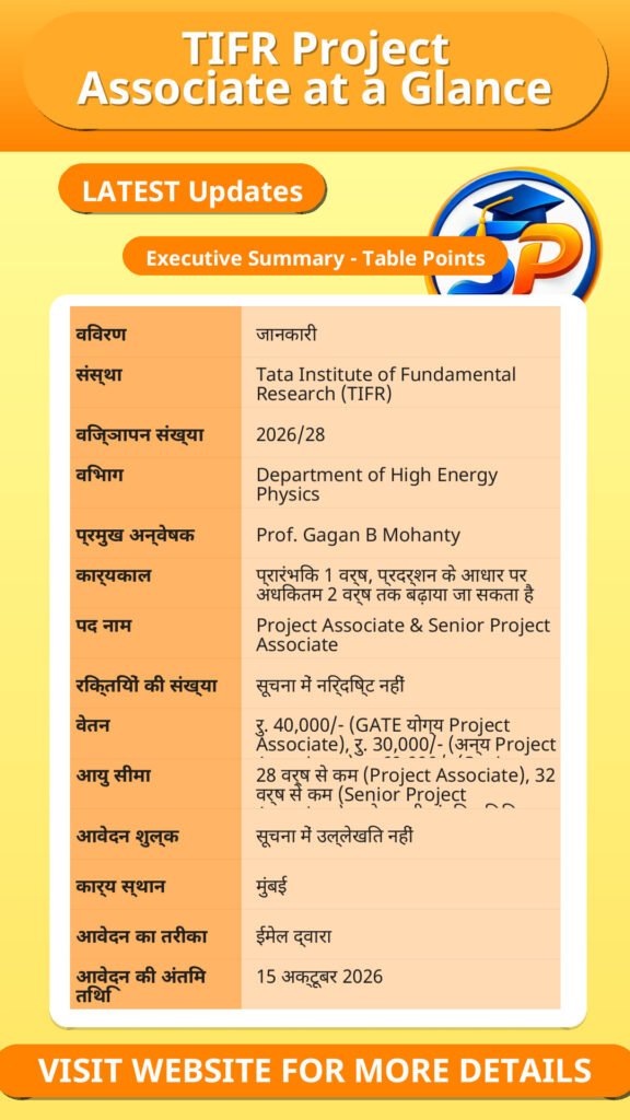 TIFR Project Associate at a Glance