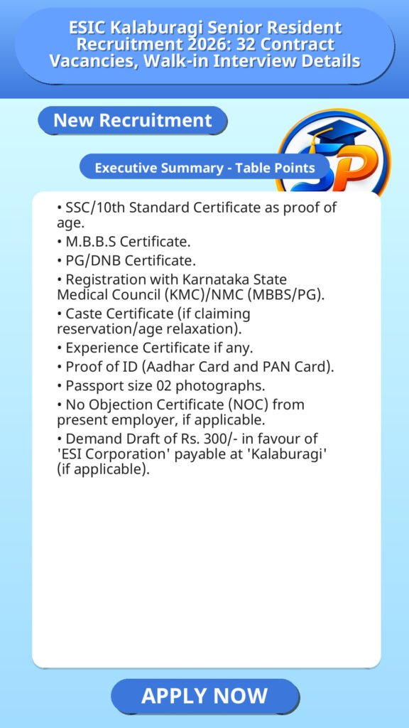 ESIC Kalaburagi Senior Resident Recruitment 2026: 32 Contract Vacancies, Walk-in Interview Details
