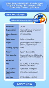NIMS Research Scientist-II and Project Technical Support Recruitment 2026 – Temporary Posts at Hyderabad