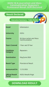 KSOU M.A Journalism and Mass Communication Repeaters Provisional Result 2026 Declared