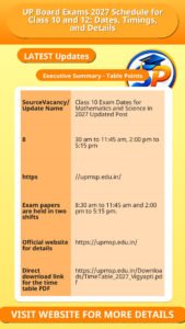 UP Board Exams 2027 Schedule for Class 10 and 12: Dates, Timings, and Details