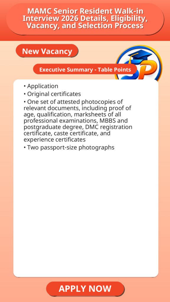 MAMC Senior Resident Walk-in Interview 2026 Details, Eligibility, Vacancy, and Selection Process