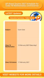 UP Board Exams 2027 Schedule for Class 10 Mathematics and Science