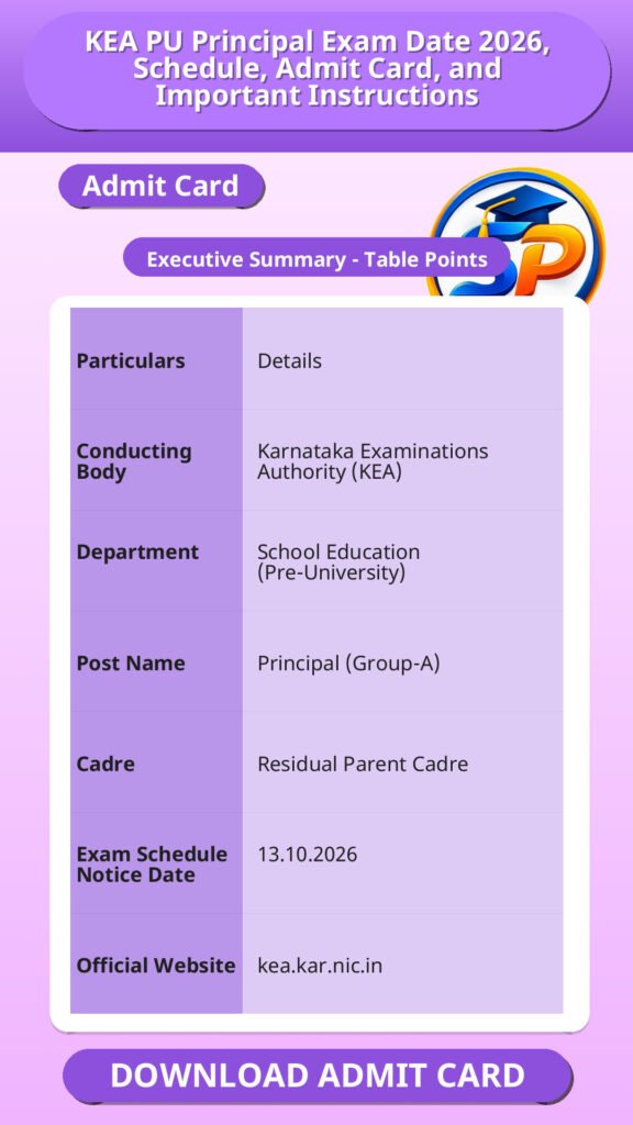 KEA PU Principal Exam Date 2026, Schedule, Admit Card, and Important Instructions